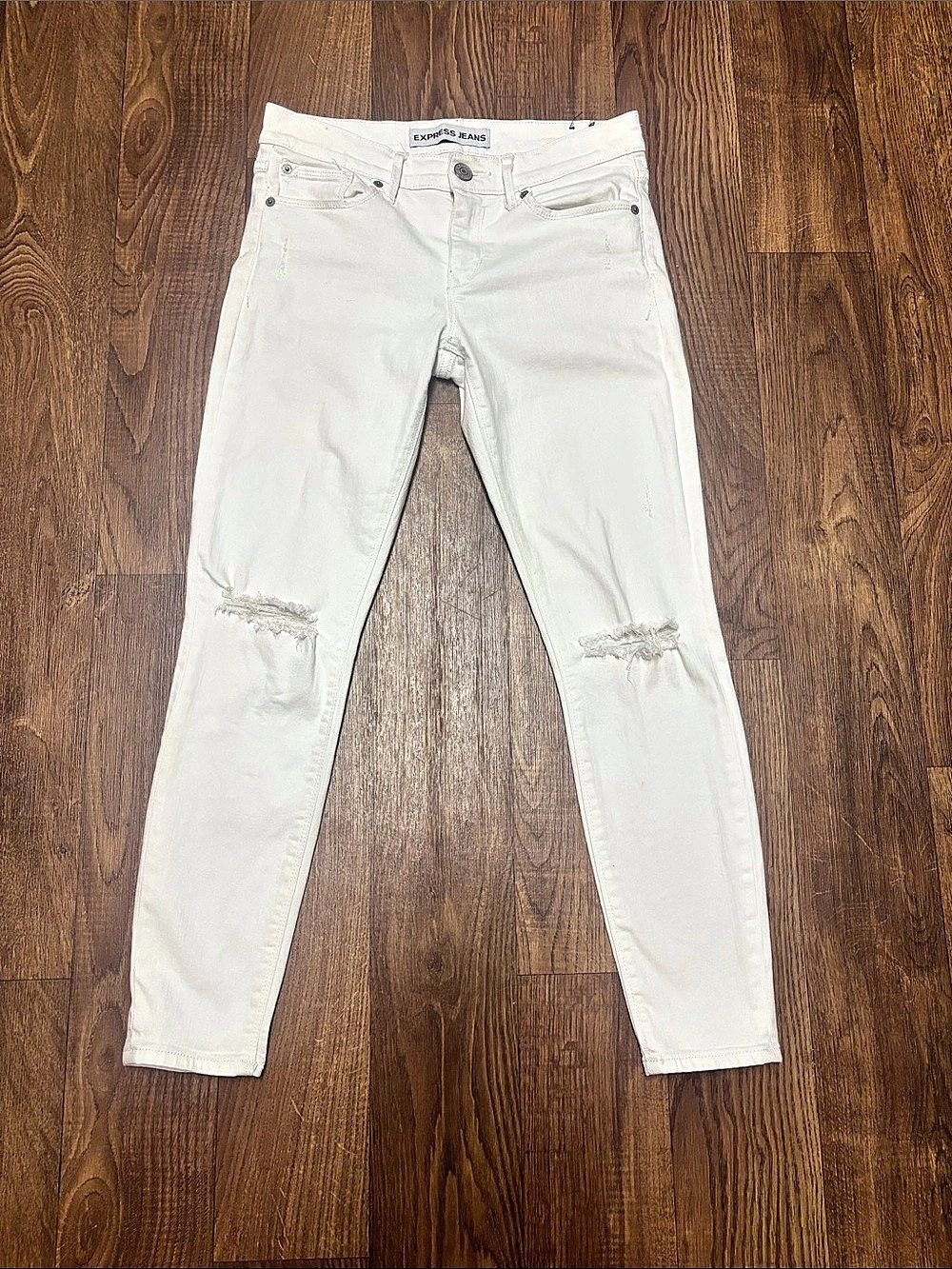 Express Ankle Legging Mia-Mid Rise Distressed Skinny Jeans in White Waist 6